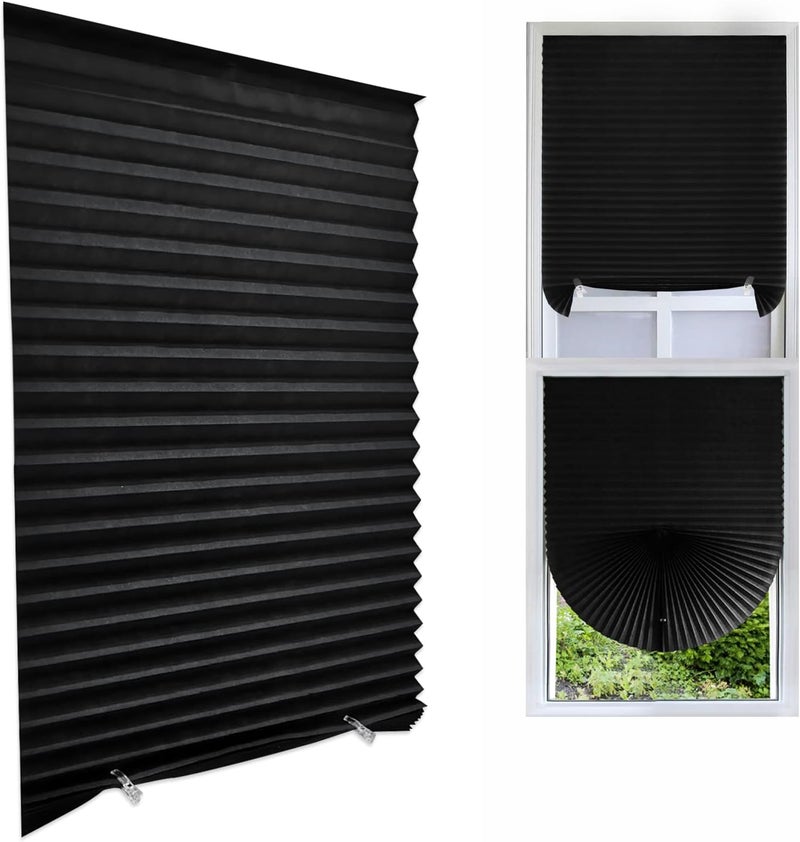 Jlong Cordless Blackout Pleated Fabric Shade Window Shades Blinds Darkening Temporary Light Filtering Pleated Paper Shade Easy to Install and Cut for Home Bedroom Office Windows HxW (71" x 35") - Image 1